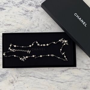 CHANEL Pearl and Crystal bead CC Long necklace